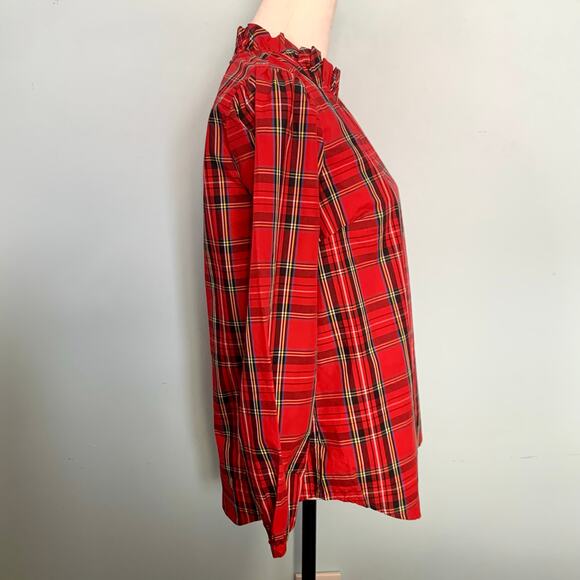 NWT J. Crew Long-Sleeve Ruffleneck Top in Red Stewart Tartan Size Small - Picture 6 of 9